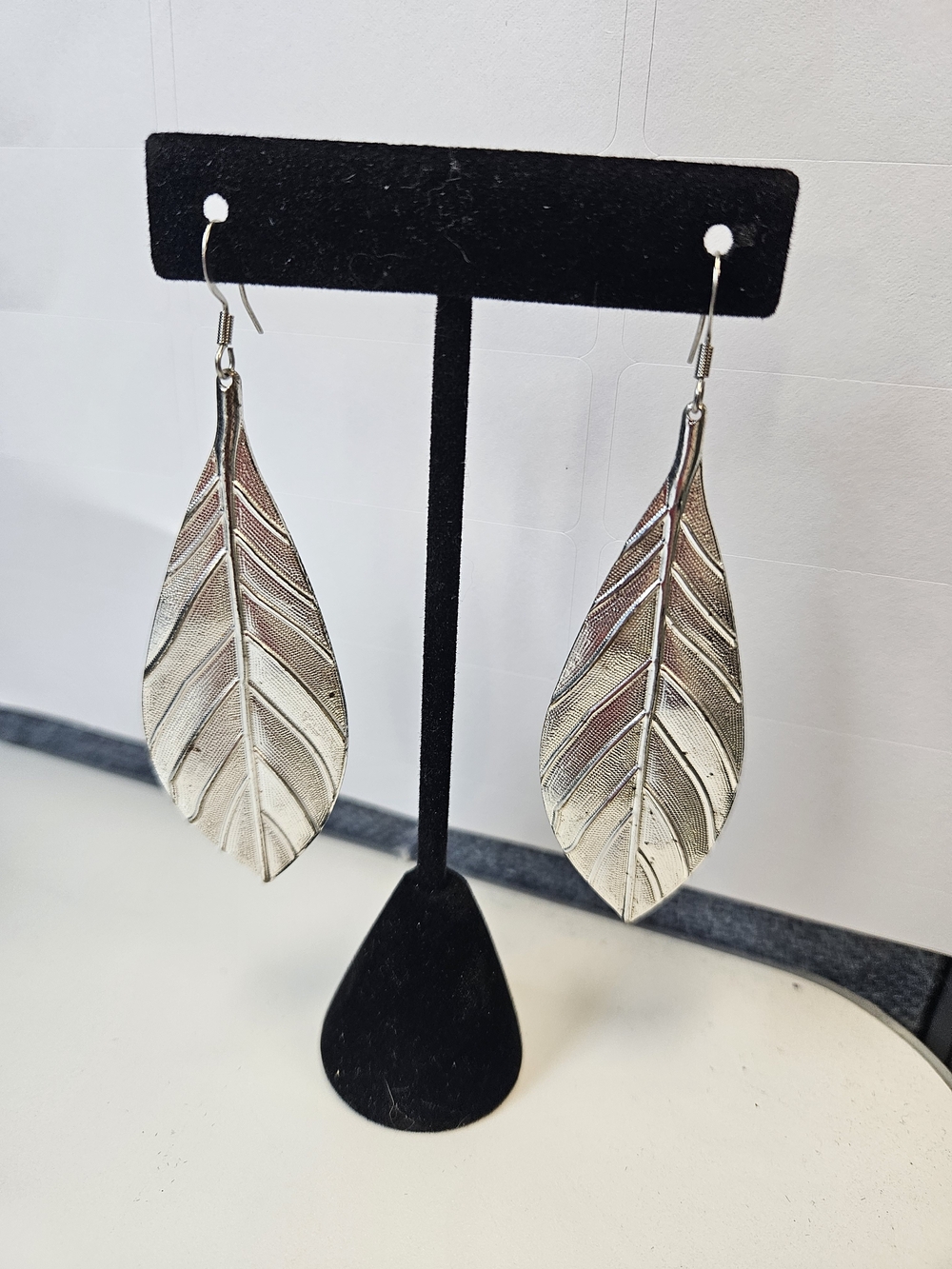 Textured Silver Leaf Drop Earrings for Women